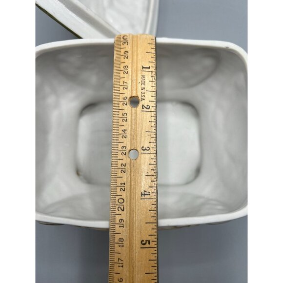 Vtg Bisque Porcelain Trinket Box with Baby Cherub & Floral Design 6" Bath Salts - Picture 5 of 13